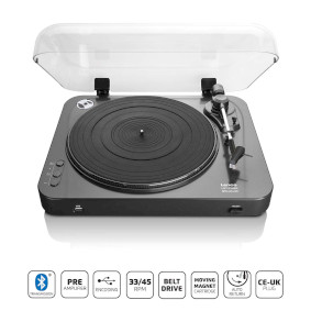Vinüülplaadimängija otsekodeerimise ja Bluetooth®-iga Must