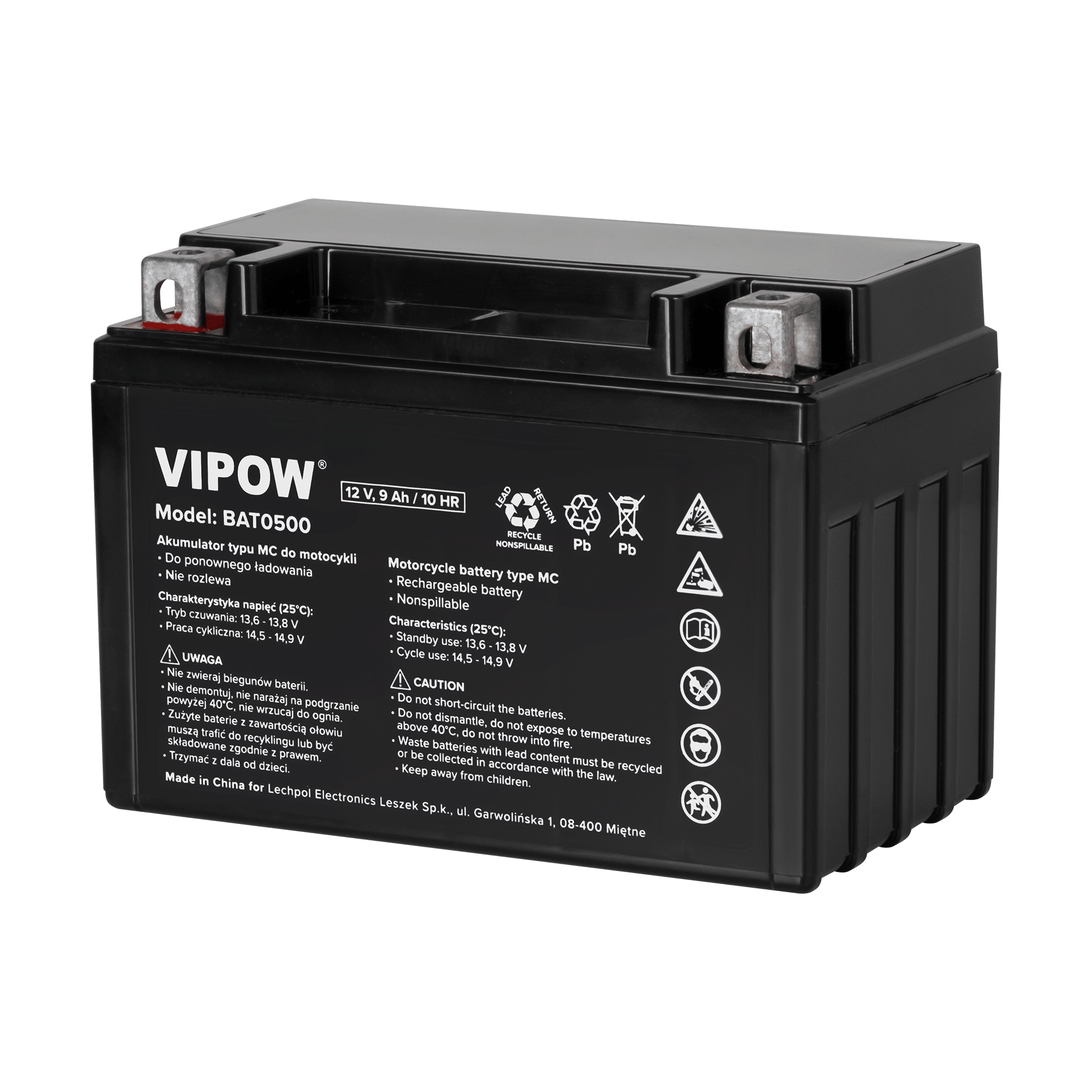 VIPOW MC type battery for motorcycles 12V 9Ah