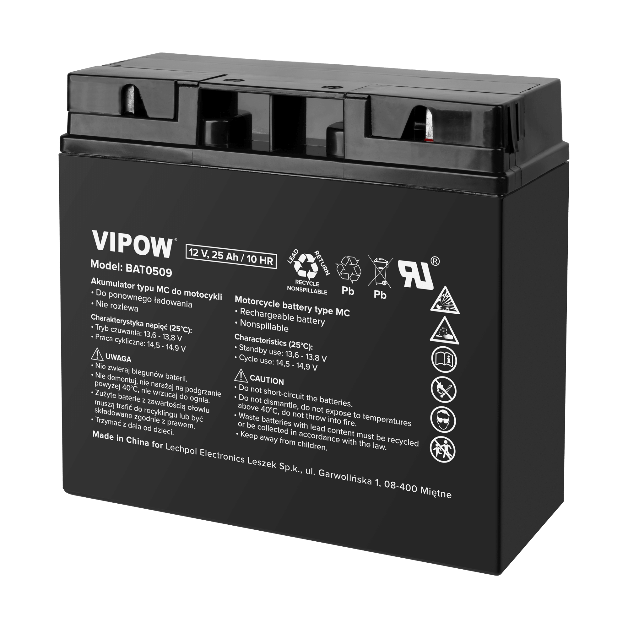VIPOW MC type motorcycle battery 12V 25Ah