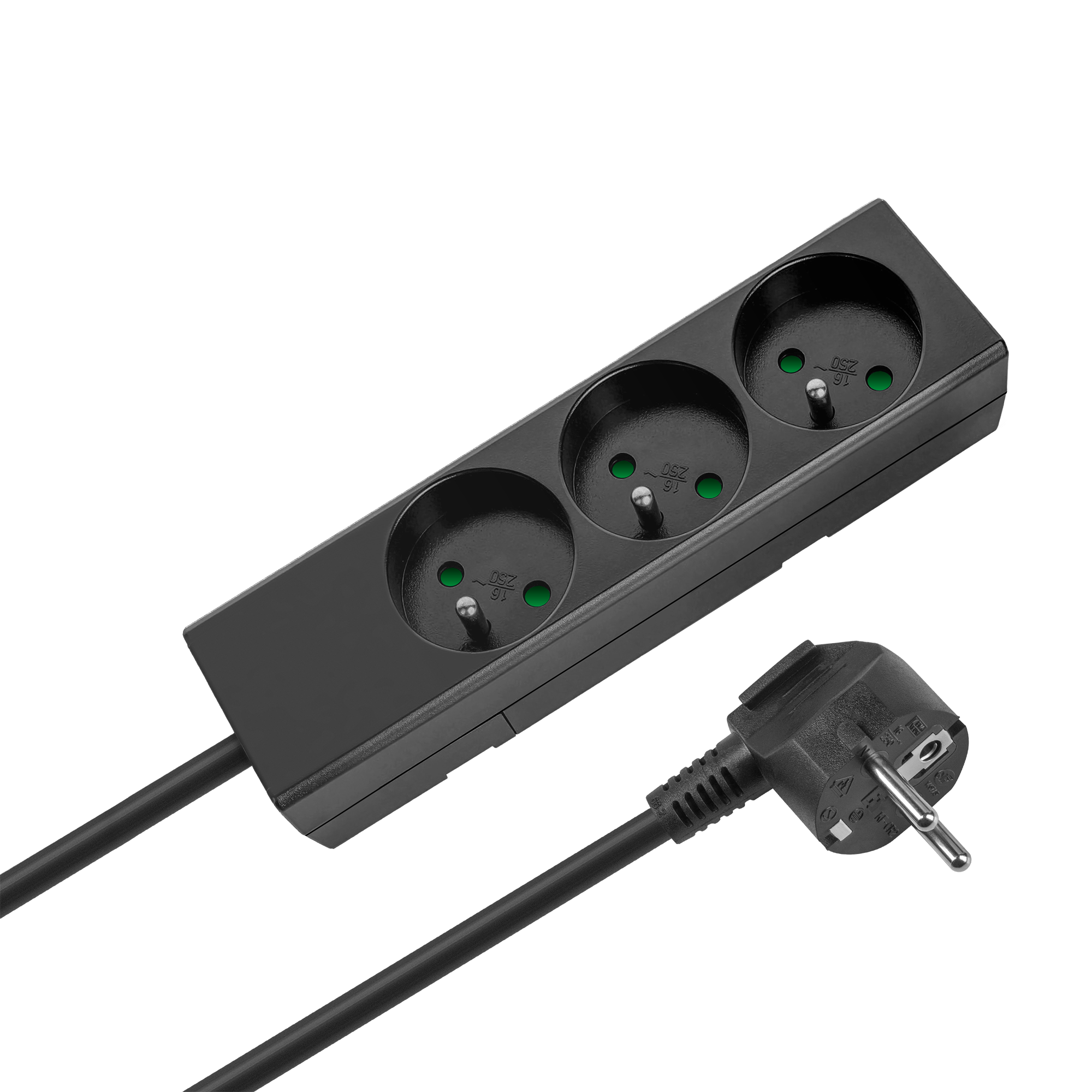 3-socket 2m French type extension cord without switch (3x1.5mm) Rebel black