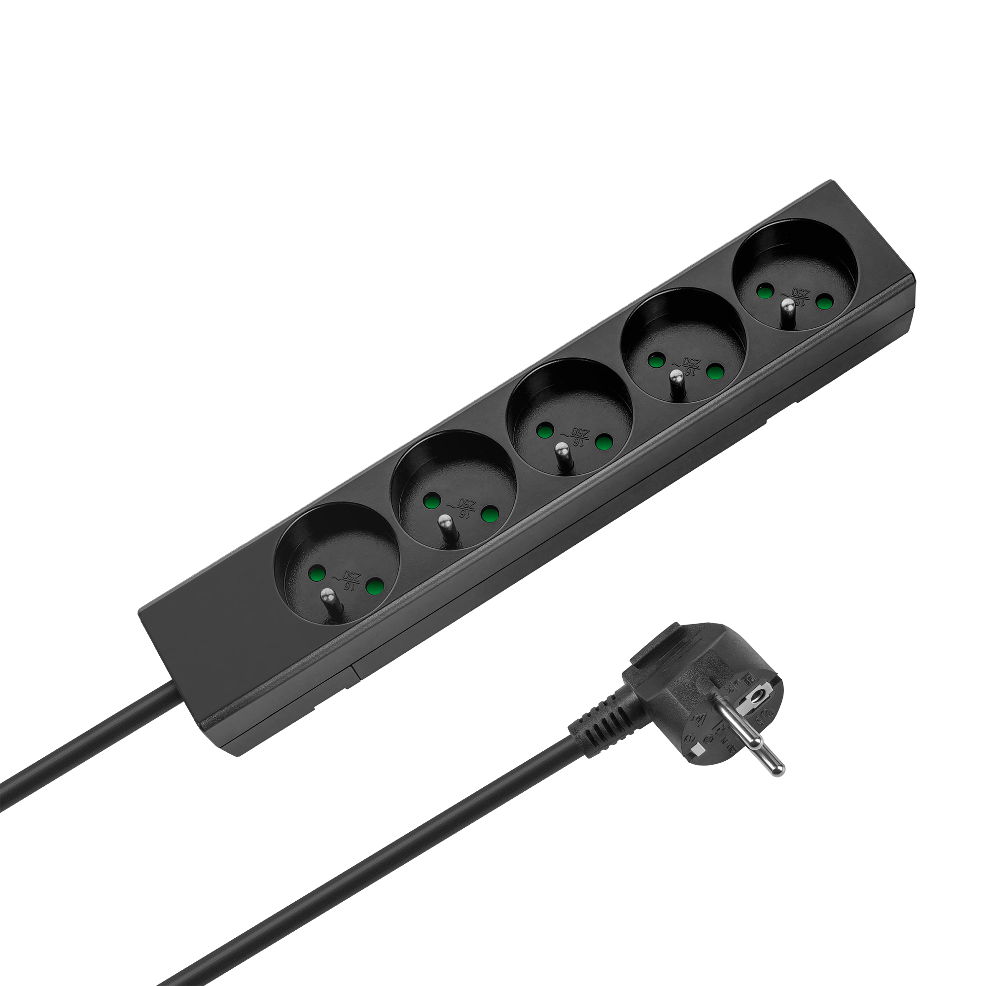 5-socket 2m French type extension cord without switch (3x1.5mm) Rebel black