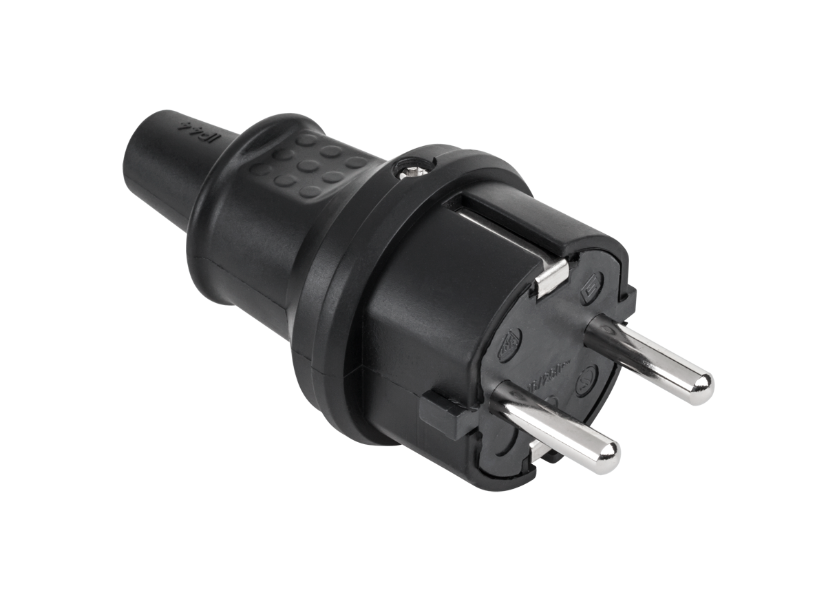 German plug 16A/250V-IP44 (black rubber) 2237