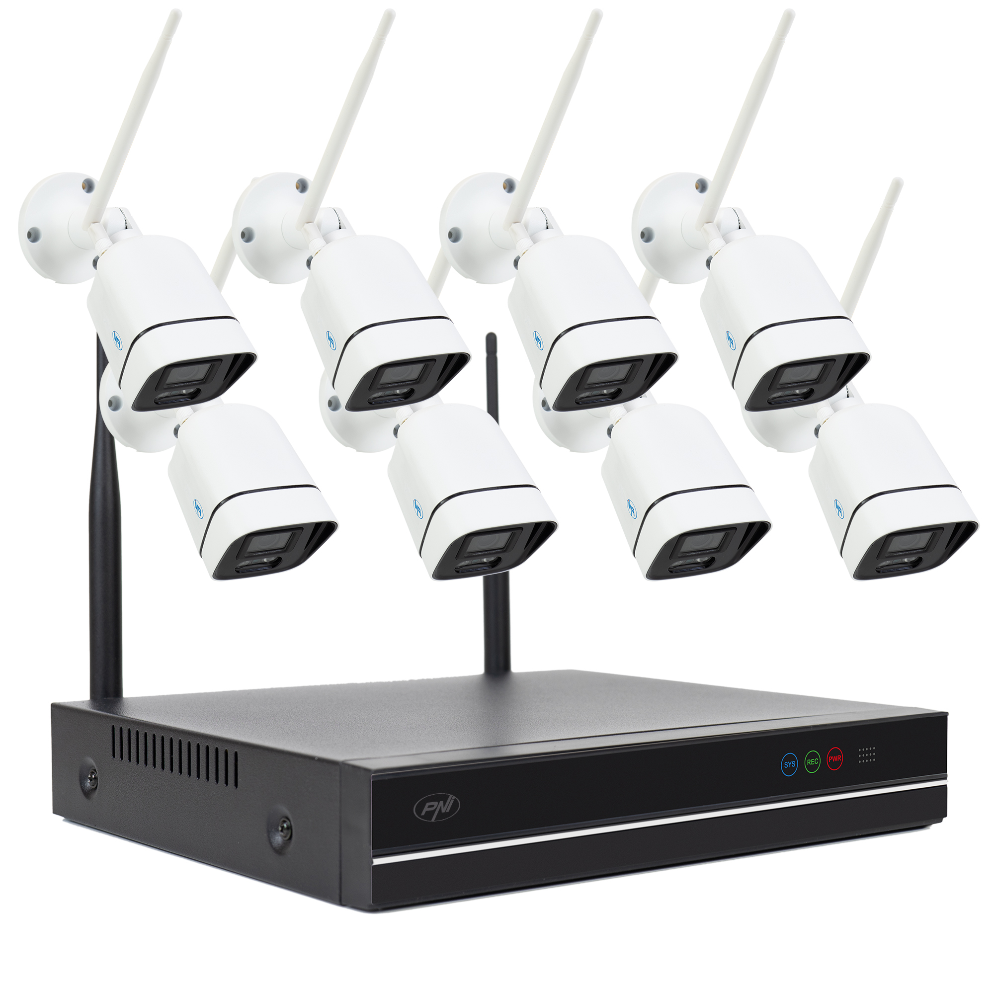 PNI House WiFi660 NVR videovalvesüsteemi komplekt, 8 kanalit ja 8 juhtmevaba välikaamerat 3MP, P2P, IP66