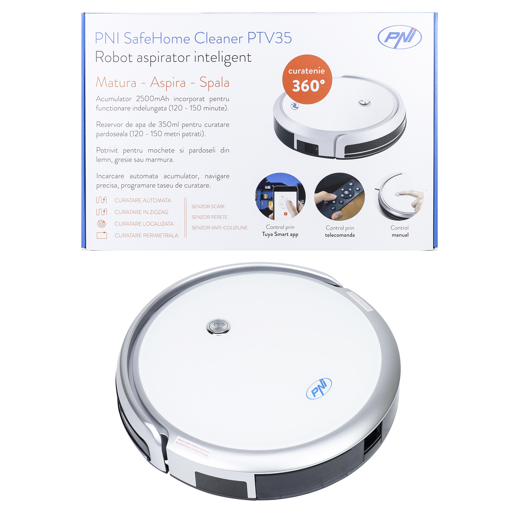 PNI SafeHome Cleaner PTV35 robottolmuimeja, WiFi, 30W, Tuya Smart äpi juhtimine