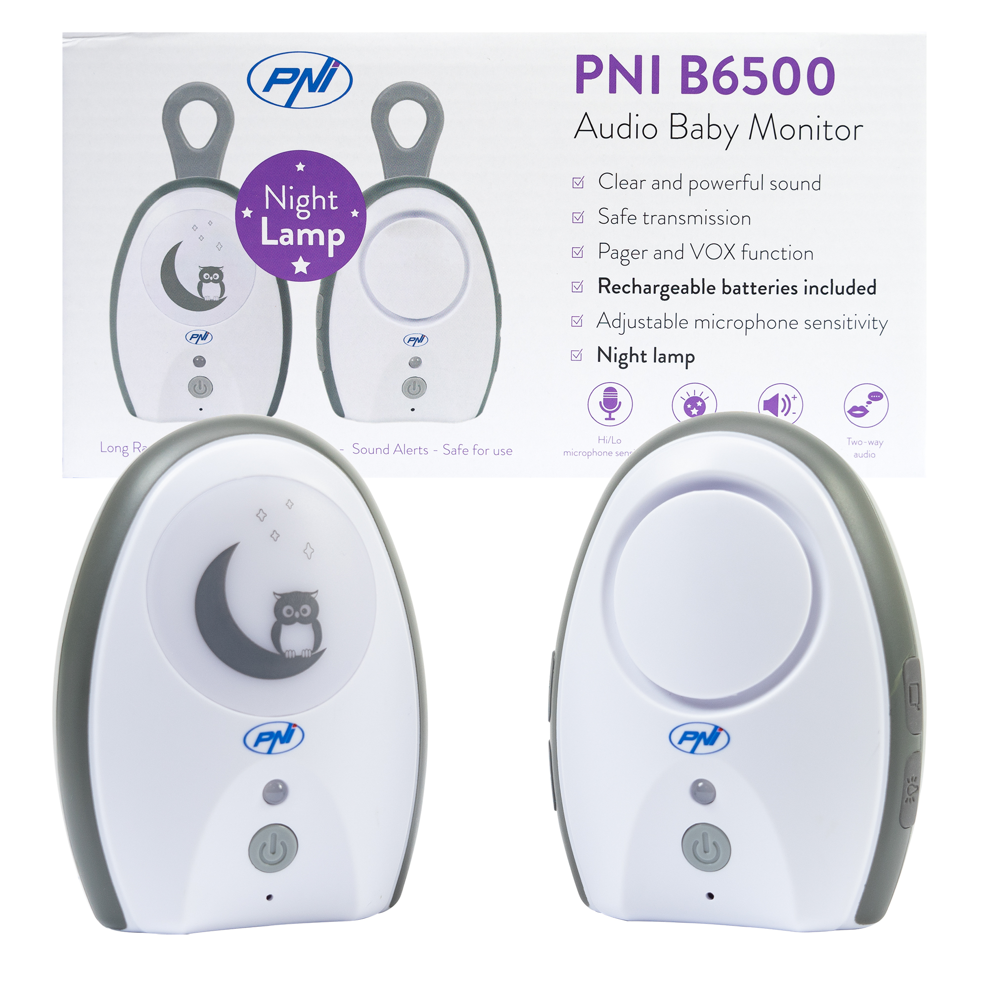PNI B6500 wireless audio baby monitor, intercom, night lamp, Vox and Pager function