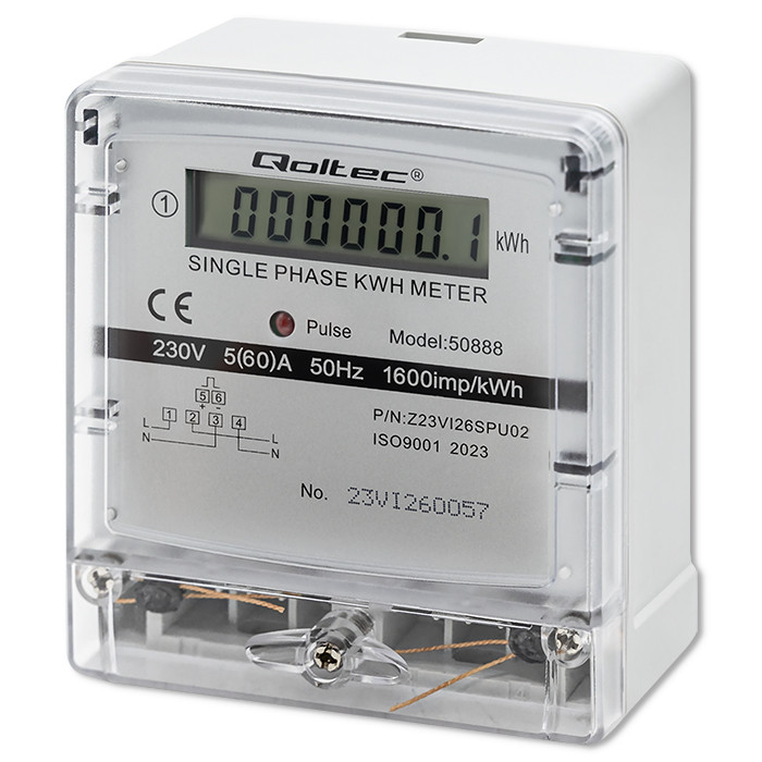 Qoltec ühefaasiline elektrooniline elektriarvesti 230V LCD
