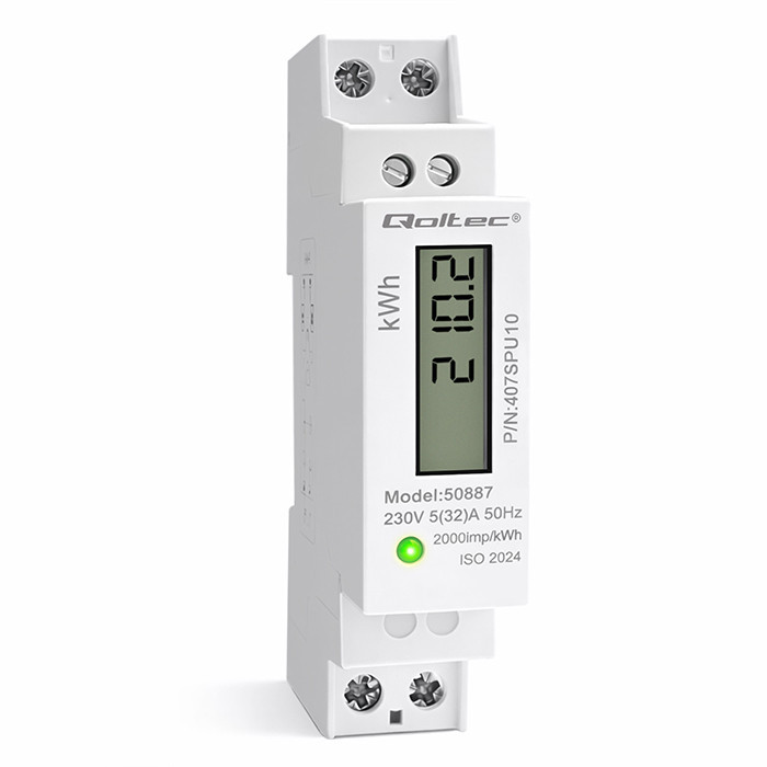 Qoltec ühefaasiline elektrooniline elektriarvesti DIN-liistule 230V LCD 1P Slim