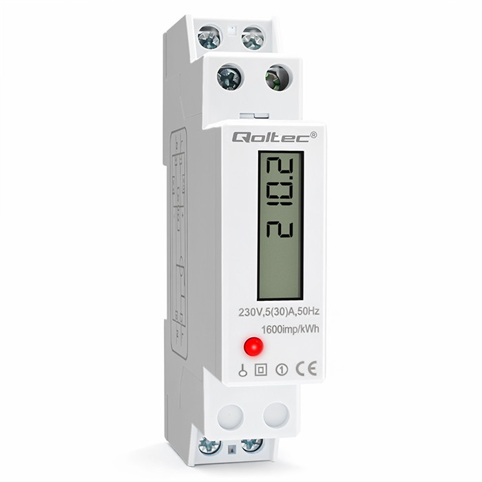 Qoltec ühefaasiline elektrooniline voolumõõtja DIN-liistule 230V 30A LCD 1P