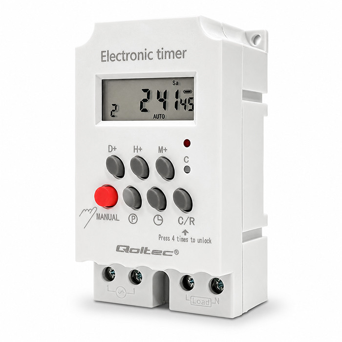 Qoltec Electronic timer PC0629 for DIN rail LCD