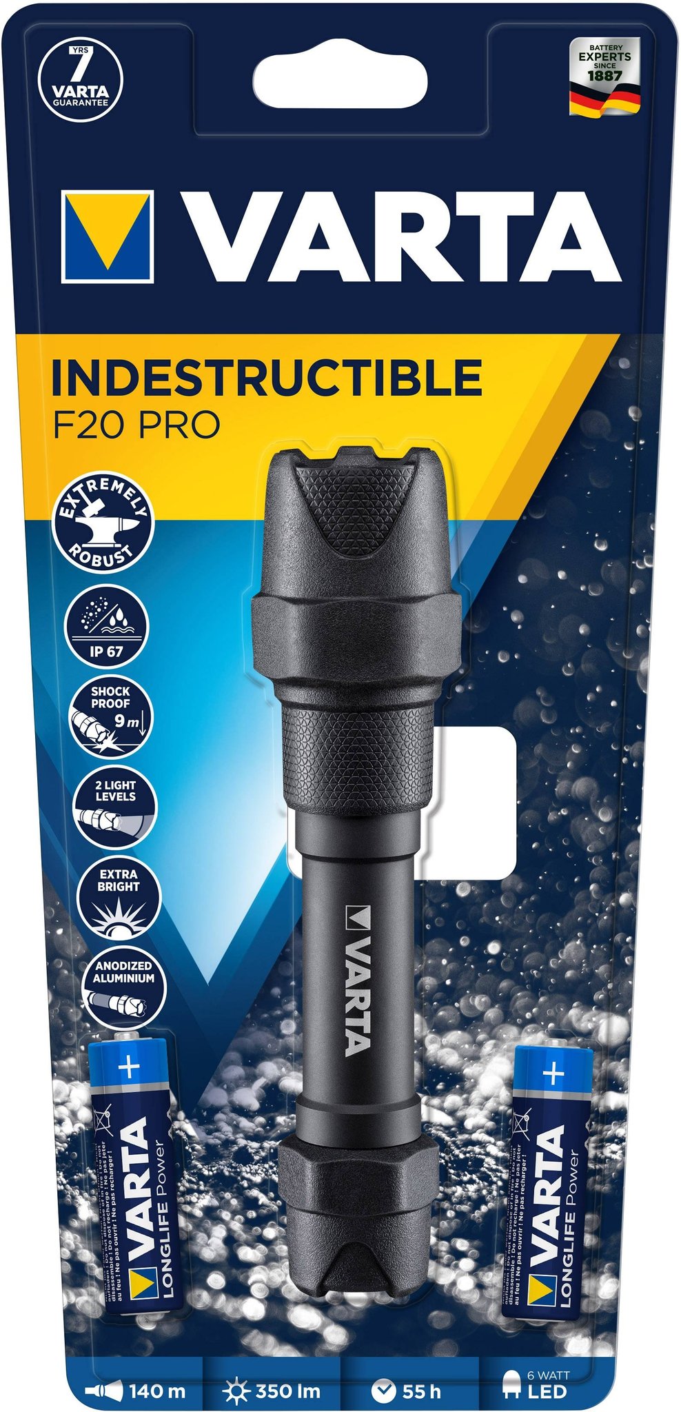 Varta Indestructible F20 Pro flashlight 350lm Oomipood