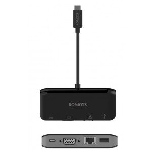 Romoss Type-C Multiport Ethernet VGA 4 pordiga adapter
