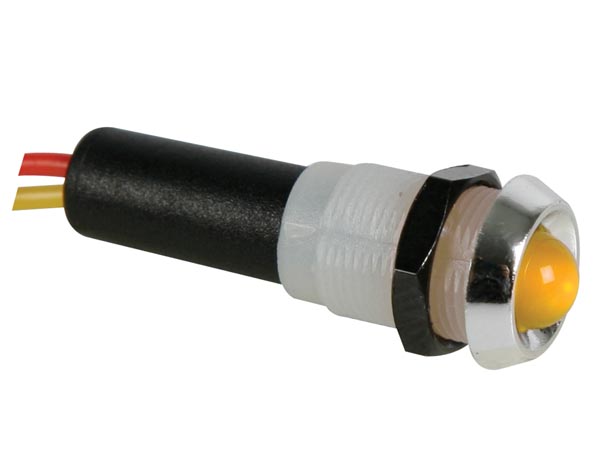 Желтый LED-индикатор, 12V - хромированный корпус