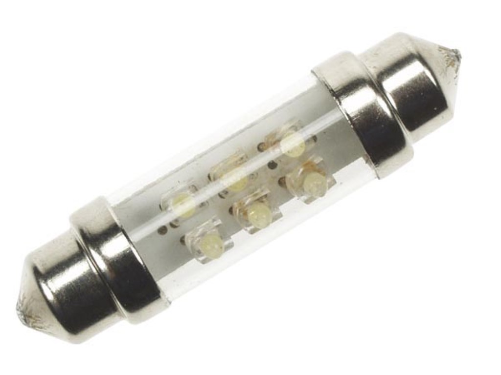 Valge12V LED-pirn autole , 6 valgusdioodi (2 tk/blister)
