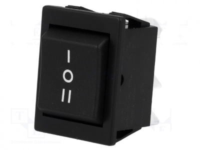 ROCKER; DP3T; Pos: 3; (ON)-OFF-(ON); 16A/250VAC; 20A/28VDC; black