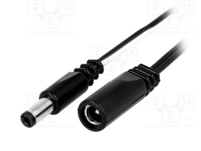 Cable; DC 5,5/2,1 plug, DC 5,5/2,1 socket; straight; 0.5mm2; 1,8m