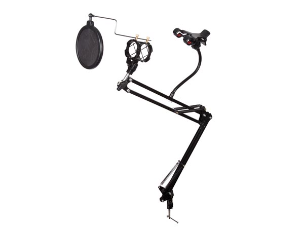 ADJUSTABLE DESK MIC STAND WITH PHONE HOLDER