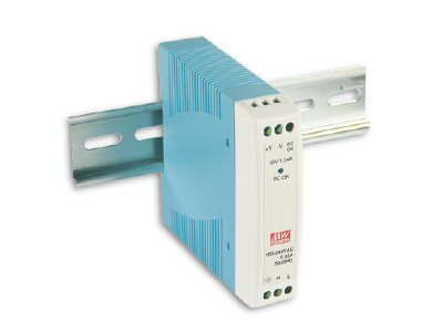 Switched mode power supplies for DIN rail mounting: 230V AC/ 24V DC ( 0,42A; 10W) ( MeanWell)