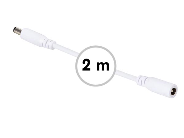 DC POWER EXTENSION CABLE WITH MALE-FEMALE PLUG - 2 m - WHITE