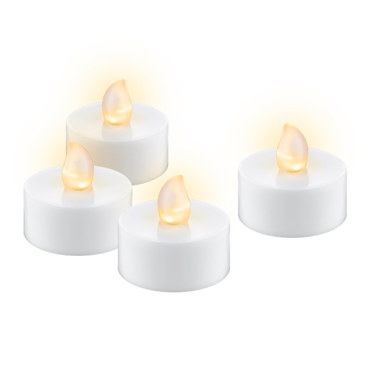 Set of 4 LED Tea Lights with Timer, white