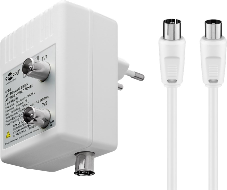 Antenna Amplifier with 2 Outputs, 15-30 dB